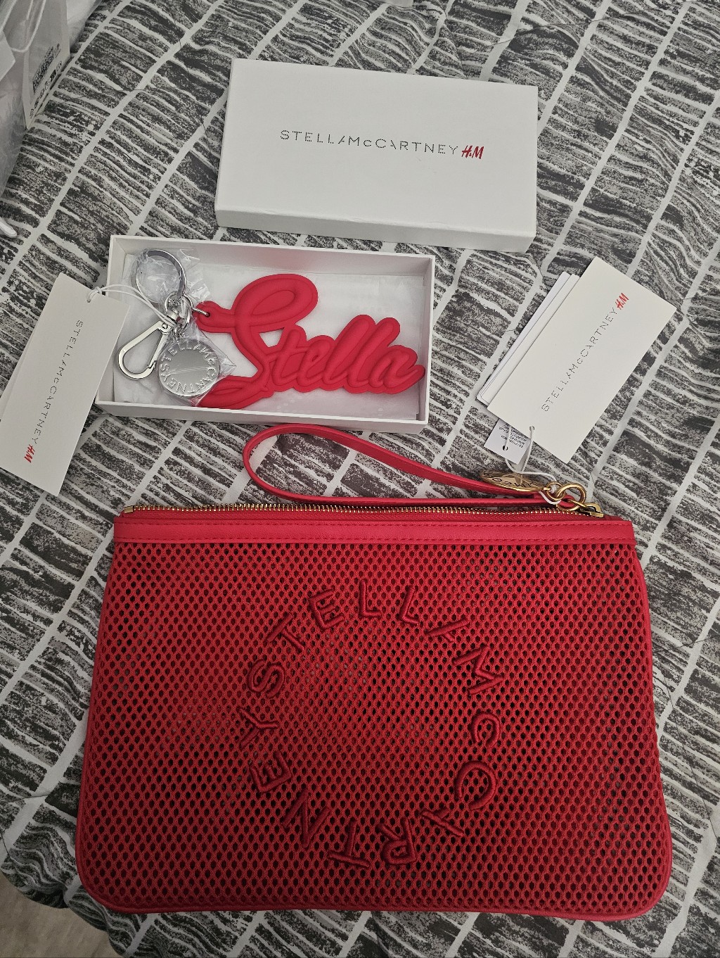 Stella Mccartney H&M Red Mesh Logo Bag And Purse Charm Keychain